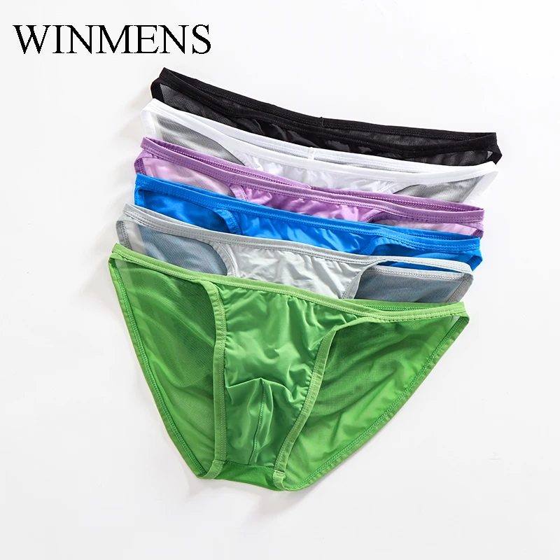 

Men's Briefs Underwear 5 Pcs/Lot Solid Mesh Sheer Elastic High-slit Bulge Pouch Gay Sexy See Through Jocksrtaps Panties