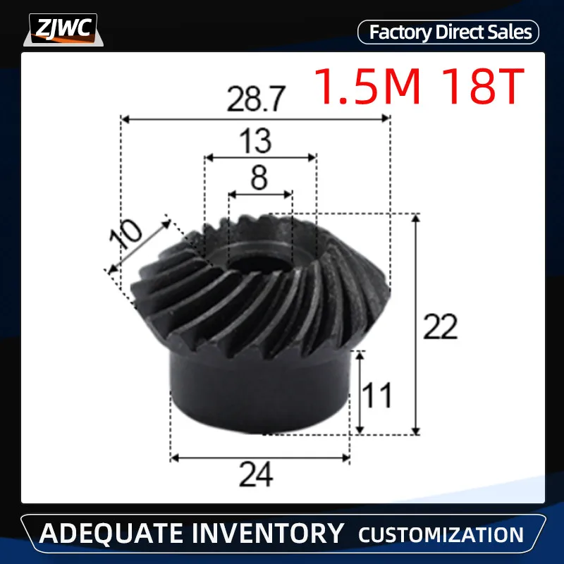 

2pcs 45# Steel 1.5M 18T Spiral bevel gear M1.5 modulus 1:1 90 degrees Differential gear same ratio diameter