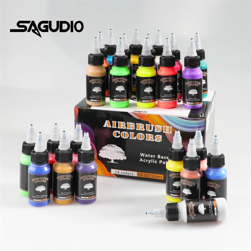 Airbrush Acrylic Painting 24×30ml Color With Strong Adhesion and Waterproof Paint for Car ,Wall ,Shoes Decoration, Art Creation,