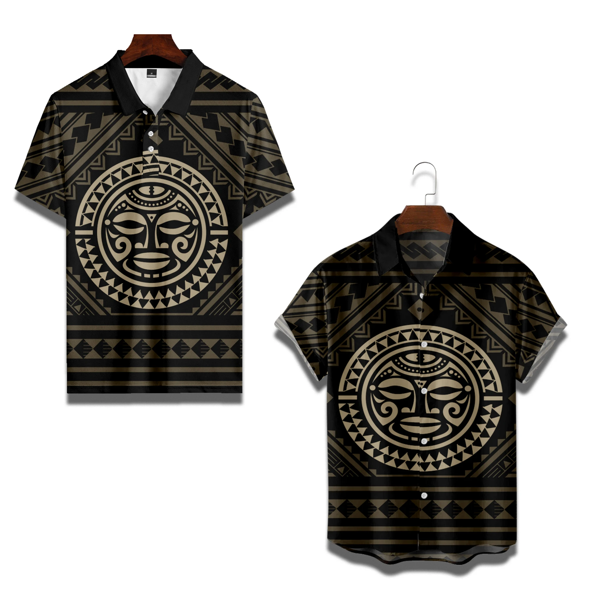 

Polynesian gold pattern totem short sleeve fashion leisure Harajuku beach Polynesian Style Men's summer shirt polo shirt