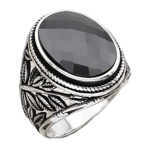 

Мужское серебряное кольцо с овальным черным Цирконом, ювелирное изделие с натуральным драгоценным камнем в форме листьев, подарок отцу муж...