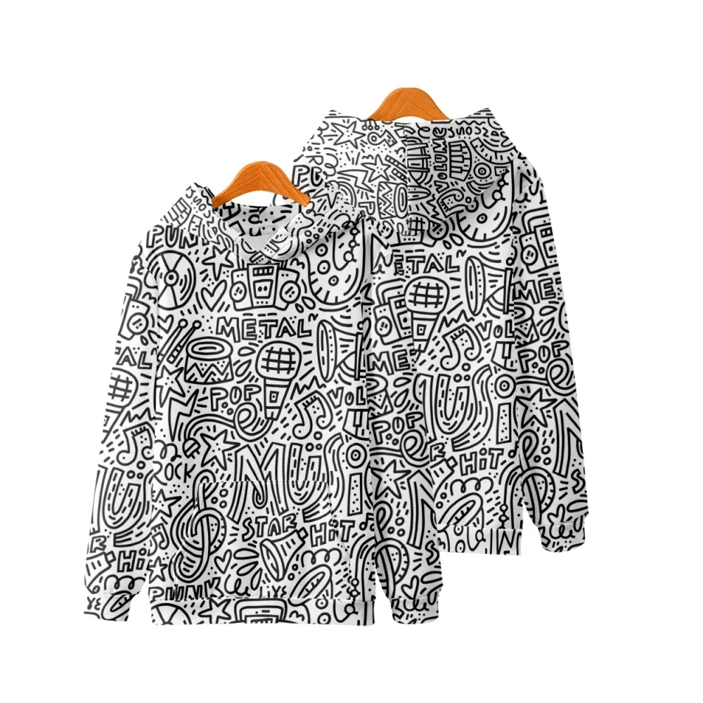 

2022 music graffiti 3d art print hoodie casual fashion street Harajuku men and women spring and autumn sweater hoodie