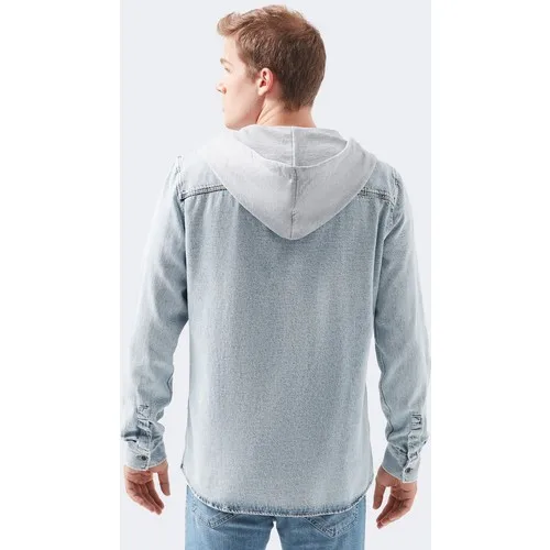 

Blue Men 'S Hooded Indigo Shirt