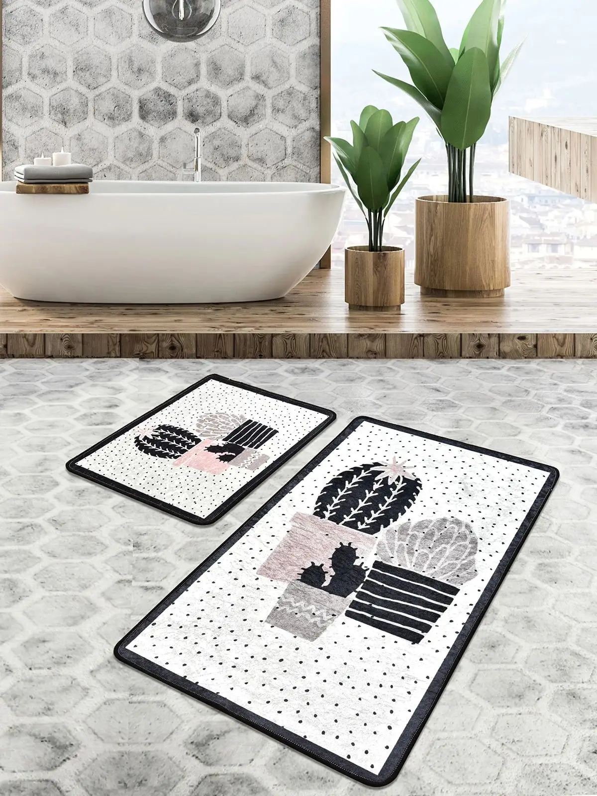 

Ковер для ванной комнаты, нескользящий коврик, наборы ковриков для туалета, 2 шт., три кактуса, цифровая печать