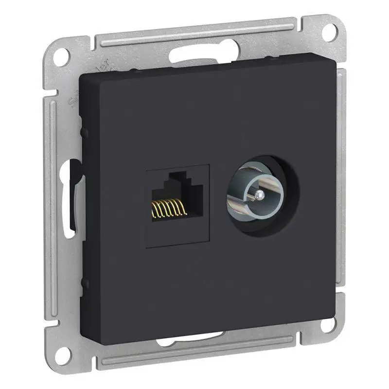 Механизм розетки 2-м ATLAS DESIGN комп. RJ45 кат.5E+TV карбон SchE ATN001089 |