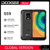 doogee s59 rugged phone 10050mah super battery smartphone 4gb64gb mobile phone ip68ip69k 2w loud volume speaker celular