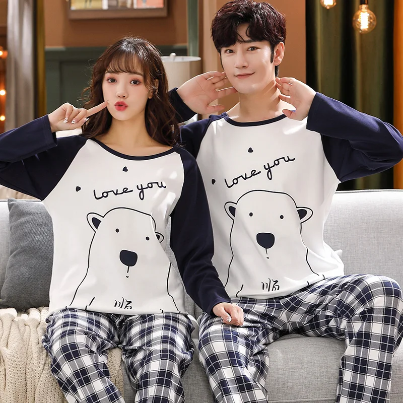 

2022 autumn couple suit long-sleeved pajamas cotton panda cartoon high quality comfortable pajamas for men and women