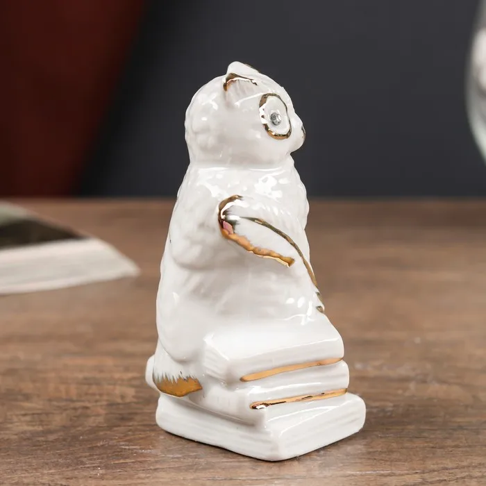 Сувенир керамика Белый филин на книгах с пером стразы 7 5х4х4 см | Дом и сад