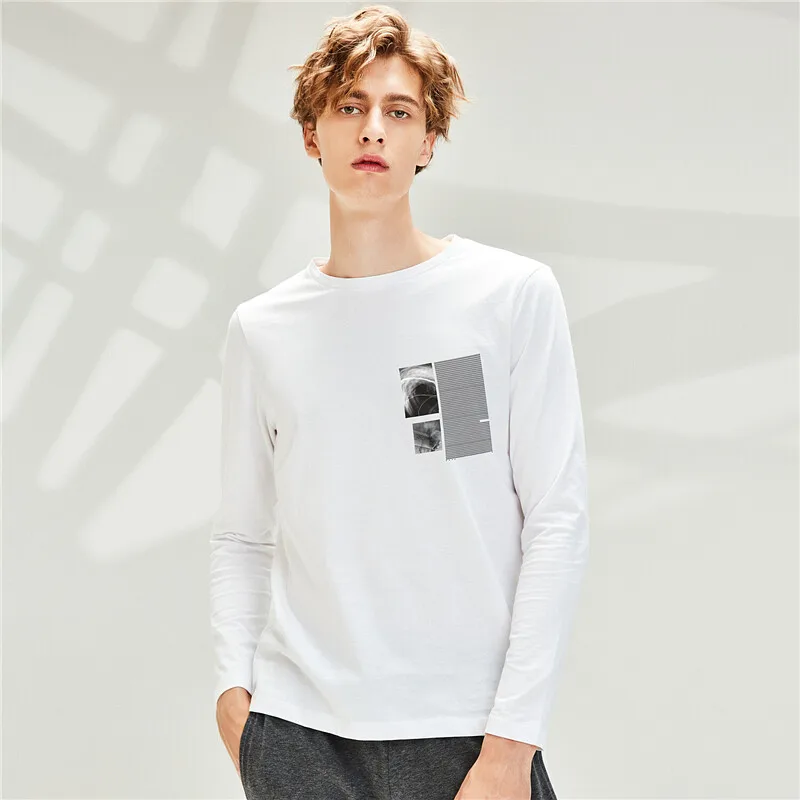 Мужские хлопковые футболки с круглым вырезом и длинными рукавами Giordano удобные