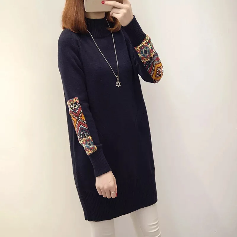 ЖЕНСКАЯ ТЕПЛАЯ ТУНИКА ШЕРСТЯНОЕ ПЛАТЬЕ АППЛИКАЦИИ НА РУКАВАХ ЗИМНЯЯ ПОД ПУХОВИК