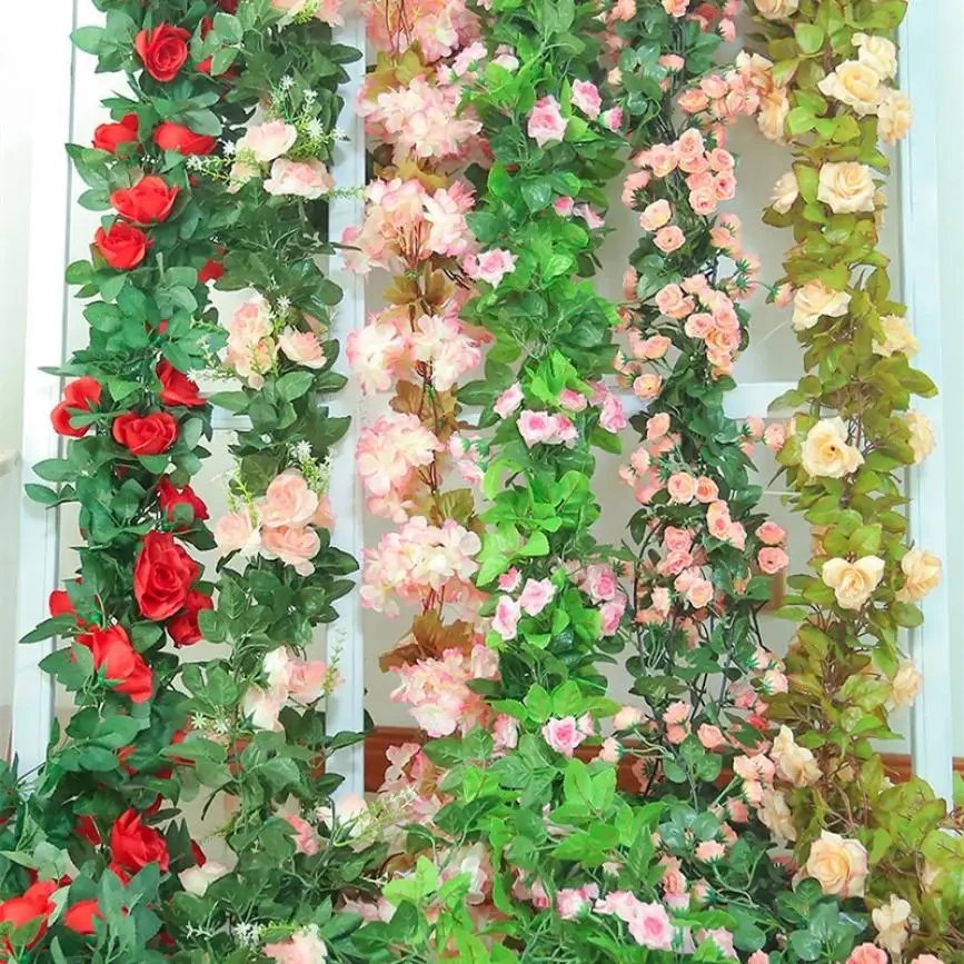 

250 см украшения в виде искусственных роз розовое Шелковый Искусственный цветок Гирлянда для свадебного фона садовый Декор для дома Декор На...