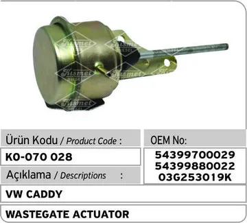 

BV39 KKK Turbocharger Actuator Audi/VW/Seat/Skoda 1,9 TDI (2005- ) 54399700029