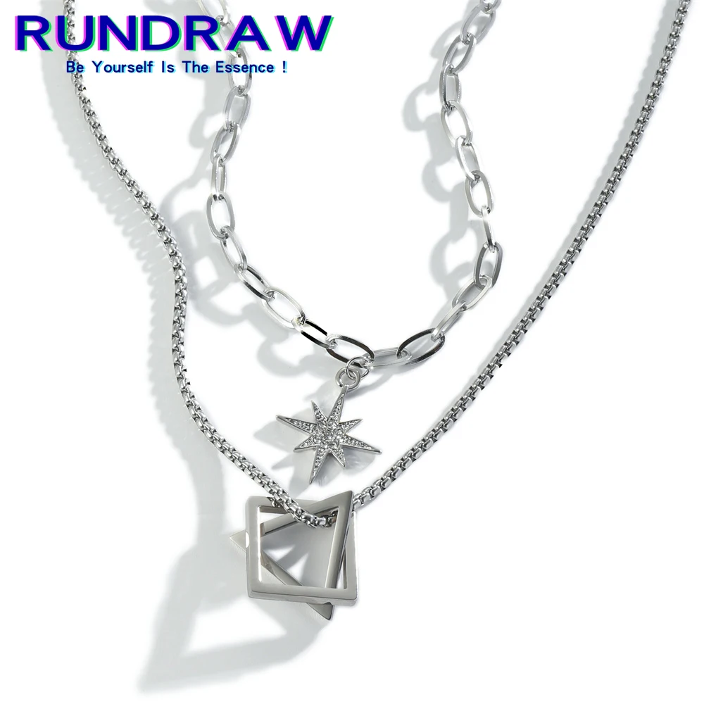 

Rundraw Fashion Silver Color Men Triangle Star Necklace Hanging Pendant Zinc Alloy Necklace Party Gifts Necklace