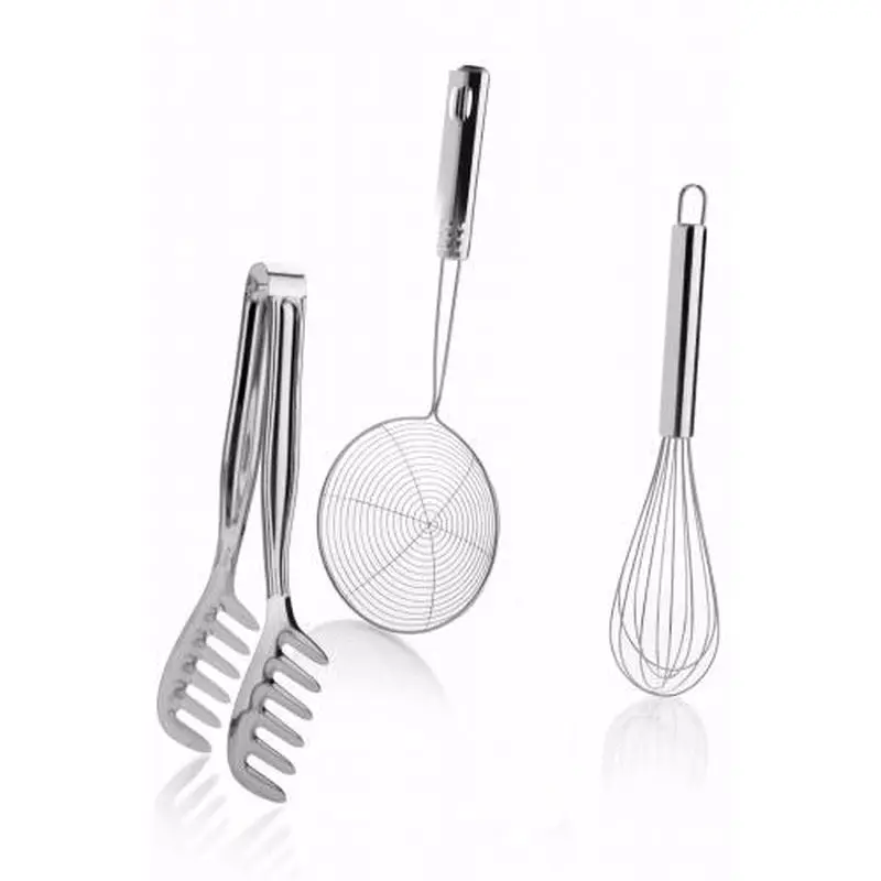 

Stainless Steel 3 Piece Kitchen Set Oil Colander Beater Pasta Tongs Quality Product