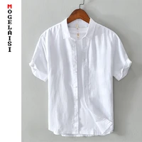 new white shirt men summer short sleeve breathable linen cotton tops solid high quality man clothing camisa masculina 566