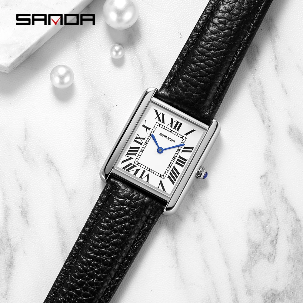SANDA brand new Roman scale women's quartz Leather strap Fashion trend simple personality creative watch 30m waterproof leather