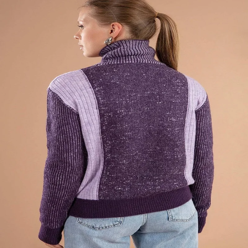 

Women's Purple Turtleneck Knitwear Sweater Y19W109-80102