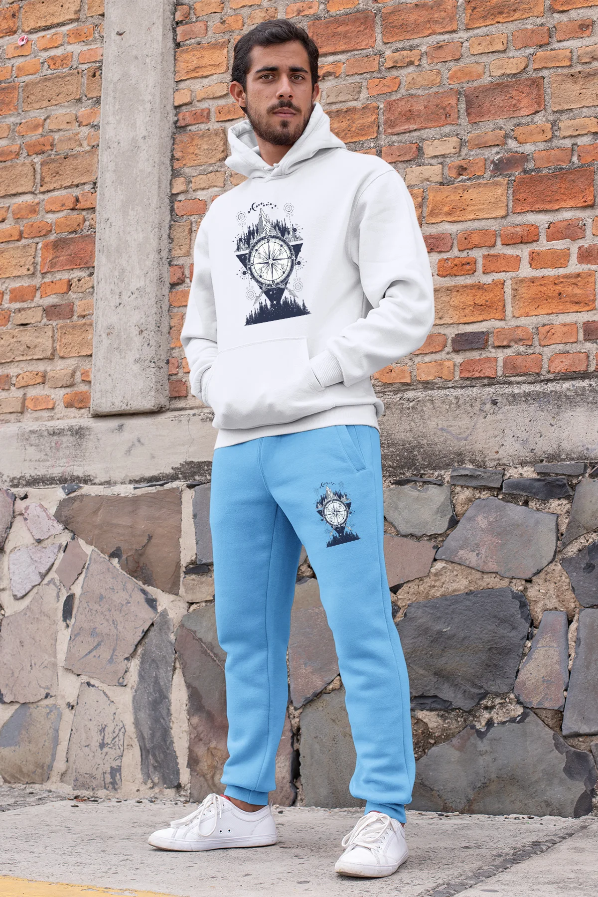 Angemiel одежда космический компас горы и звезды мужской спортивный костюм Белый