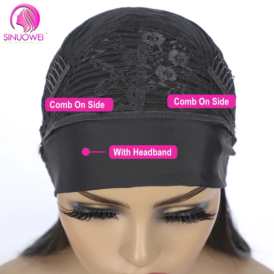 Sinuowei Straight Highlight Headband Human Hair Wigs For Women Peruvian Grip Scarf 150% No Glue | Шиньоны и парики