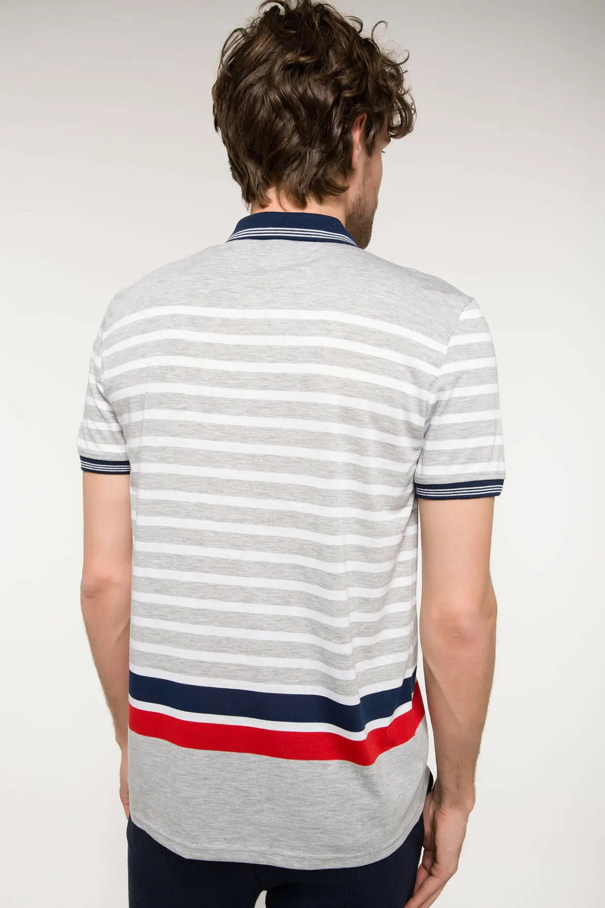 DeFacto мужская летняя рубашка поло модная полосатая хлопковая с коротким рукавом