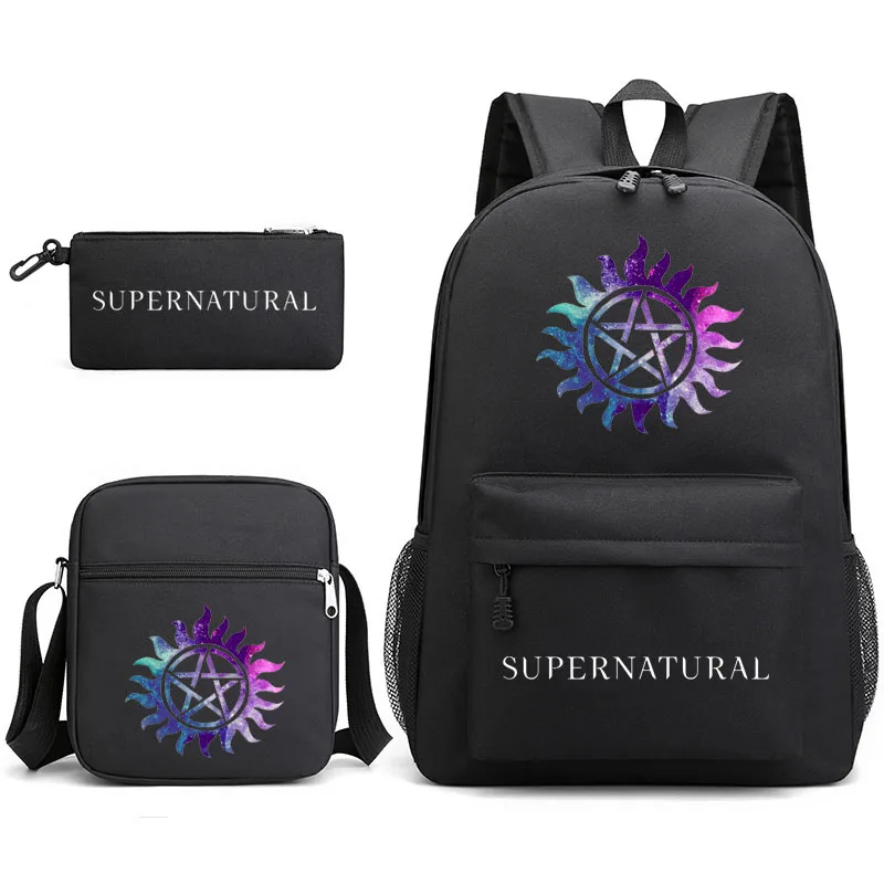 

Supernatural Backpack Canvas School Student pencil bag Shoulder Bag for Women men kid