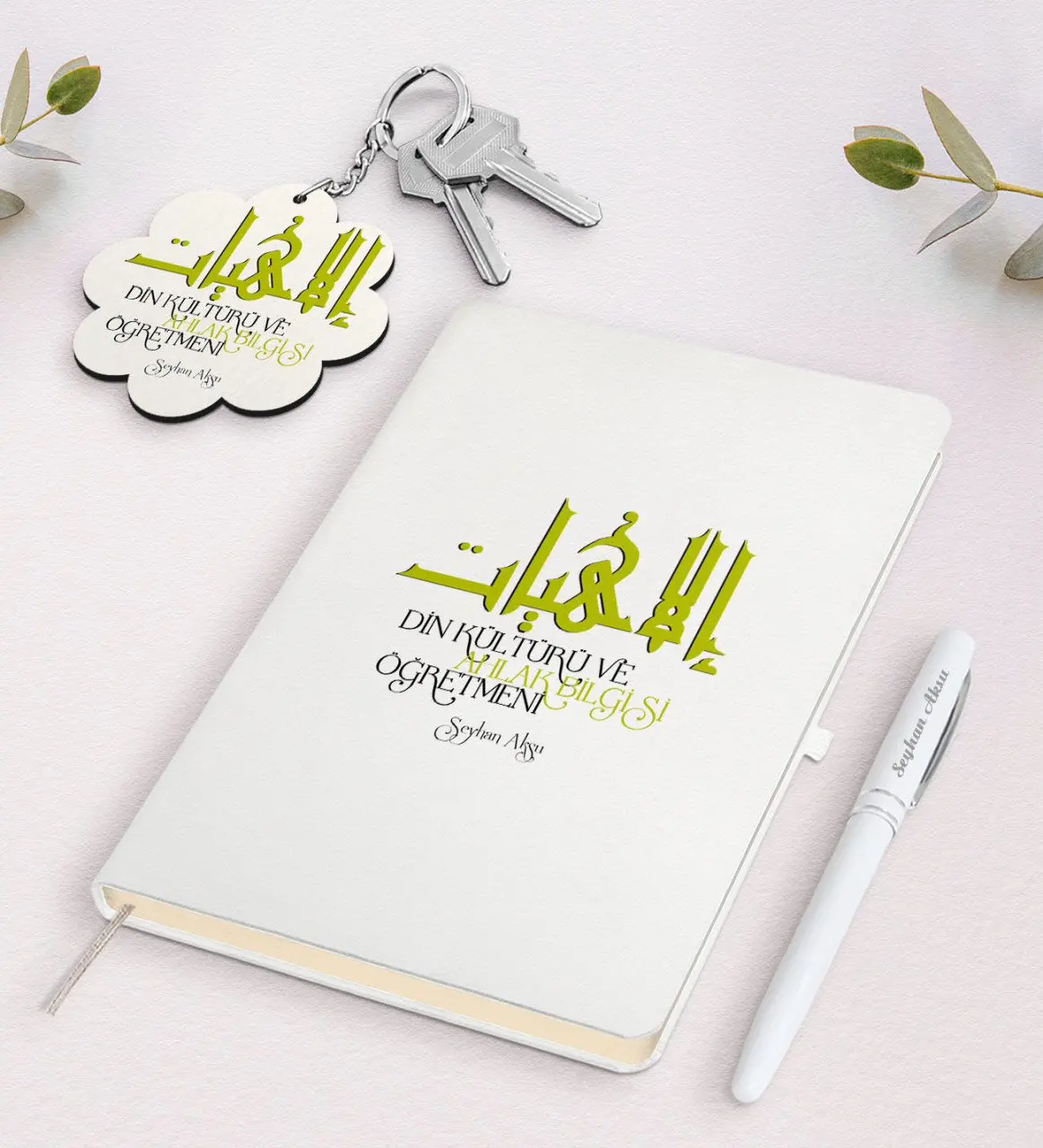 

Personalized Religious Culture And Ethics Teacher White Notebook Pen And Keychain Gift Seti-2