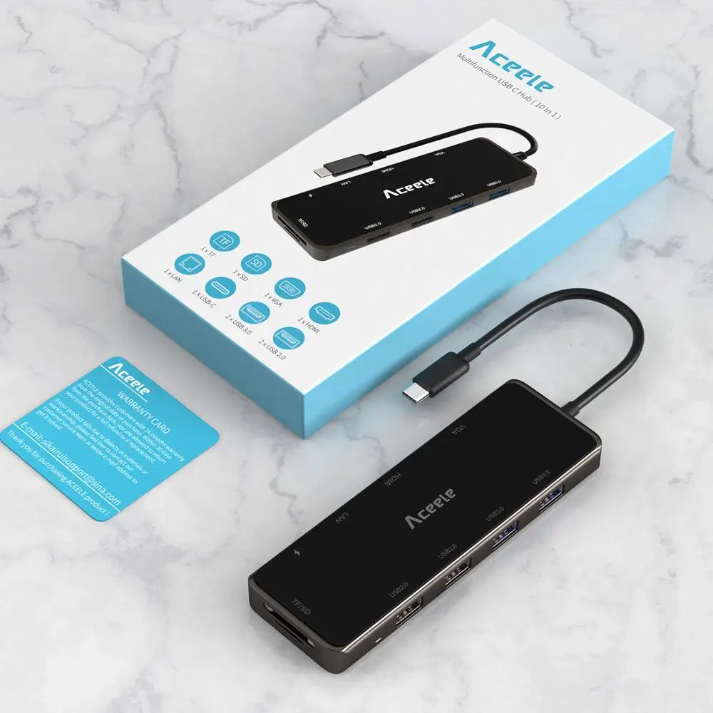 Aceele 10 в 1 USB C концентратор HDMI VGA RJ45 3 0 2 мощность SD/TF кардридер для Macbook Pro|USB-хабы| |