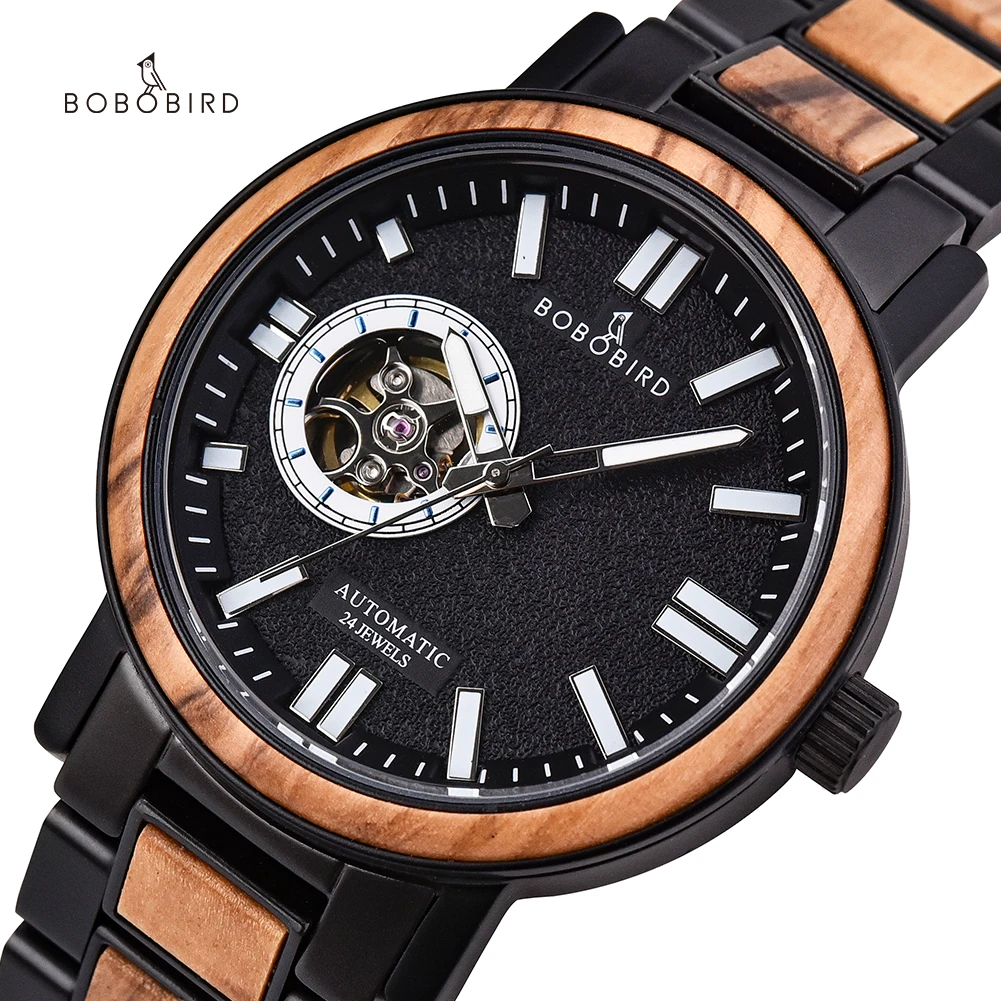 

BOBO BIRD Stainless Steel Wood Automatic Mechanical Watches Men Waterproof Japan Movement Watch Valentine's Day Gifts for Man
