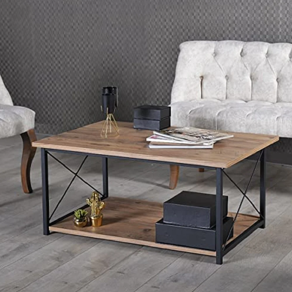 

Metal Leg Center Table Top Wooden Minimalist Rectangle Design Disassembled Modern Home Office Furniture Decoration Living Room