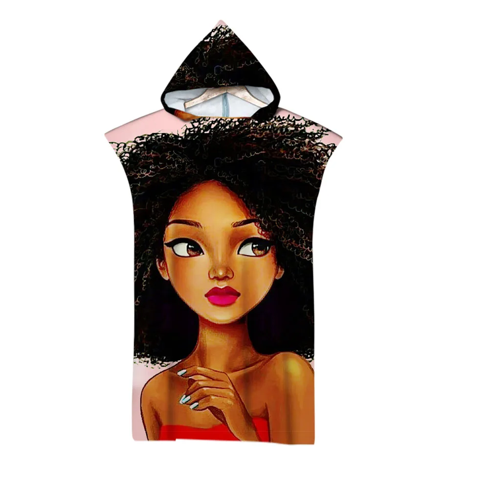 

Lovely African Girl Microfiber Beach Towel For Kids Adults Hooded Bath Towels Swimming Cloak