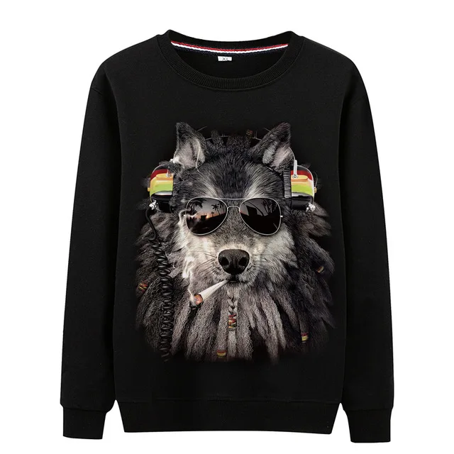 RL Animal Wolf мужские толстовки с капюшоном, пуловер с круглым вырезом черного цвета, тонкая мужская верхняя одежда, толстовка, весенняя и осенняя мужская одежда - Цвет: Черный