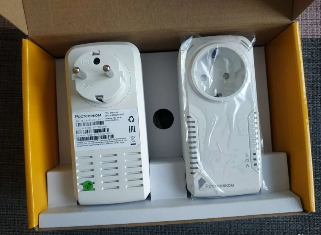 PLC-адаптеры Ростелеком Qtech QPLA-1000P скорость 1000 Мбит/с Powerline. Комплект адаптеров |