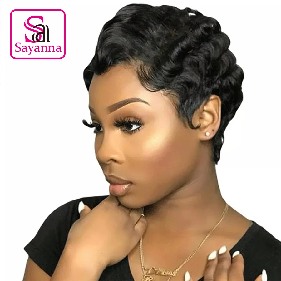 

Pixie Cut Wig Human Hair Short Wigs For Women Human Hair Full Machine Made Wig Deep Wave Finger Wave Wig Brazilian Remy Hair 150