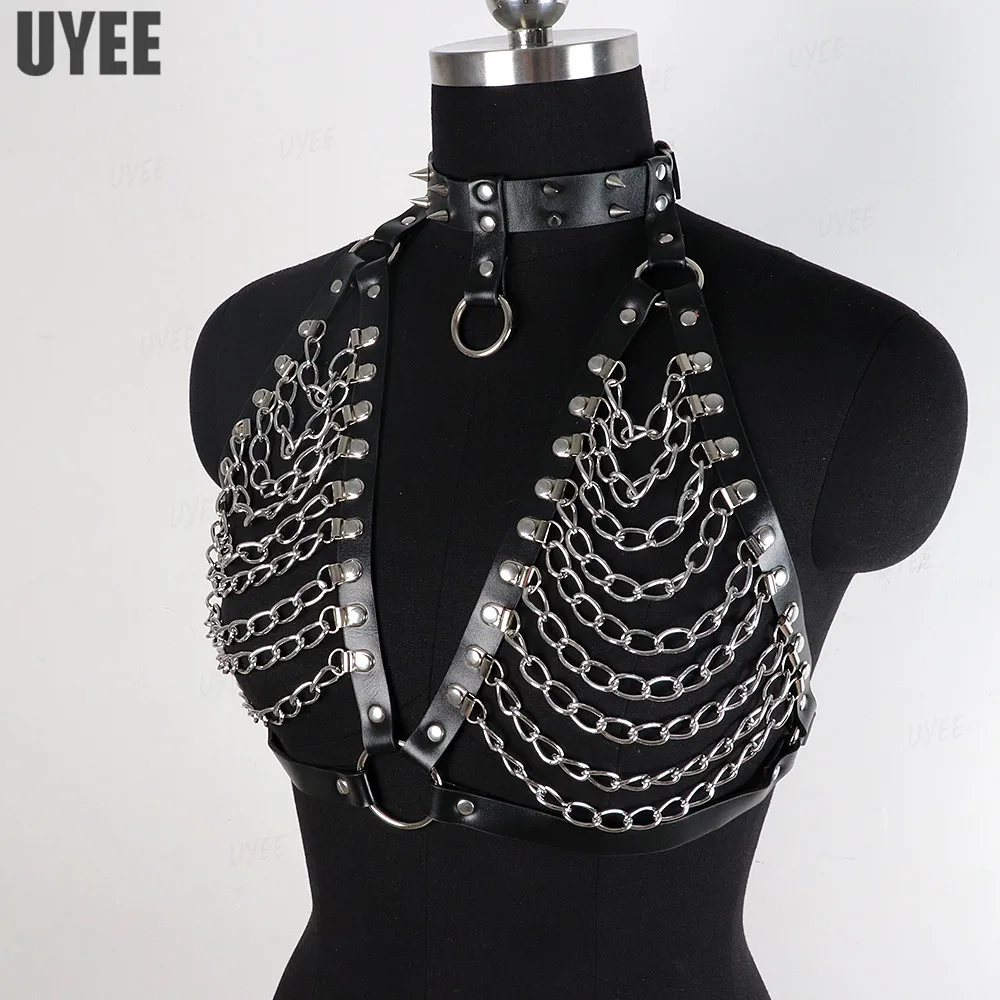

UYEE Luxury Bra Cage Sexy Body Chain Harness Women Bondage Lingerie PU Leather Strap Harajuku Underwear Chest Straps Accessories