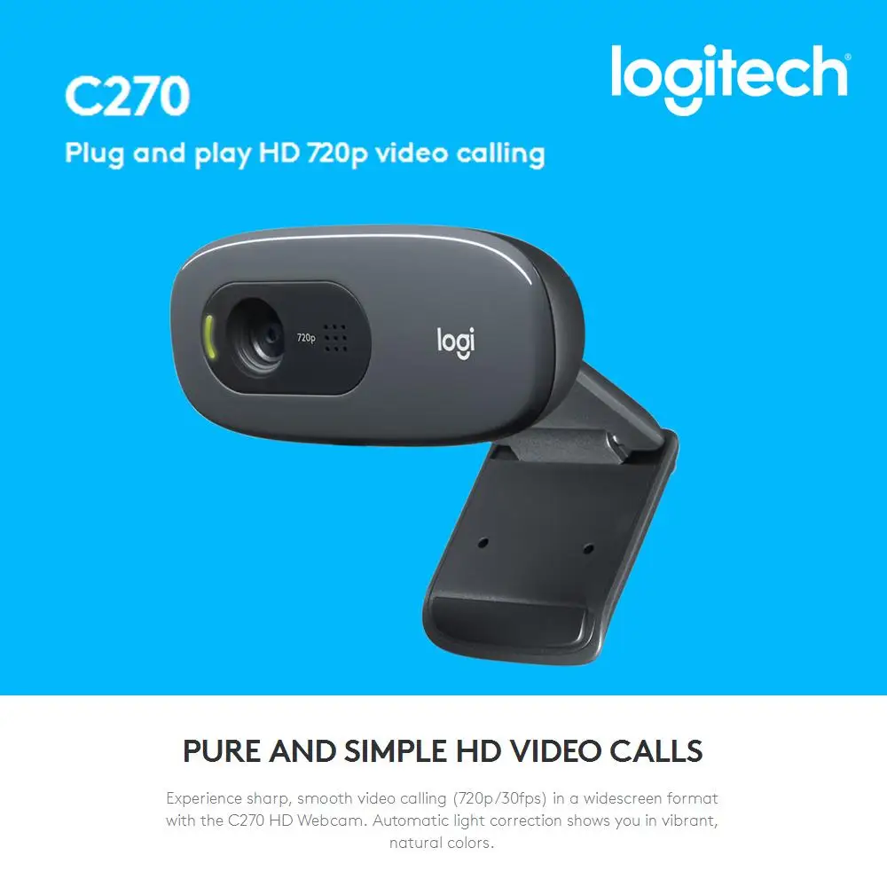 Веб-камера Logitech C270 HD с разрешением 720p/30 кадров в секунду 3 мегапикселя встроенный