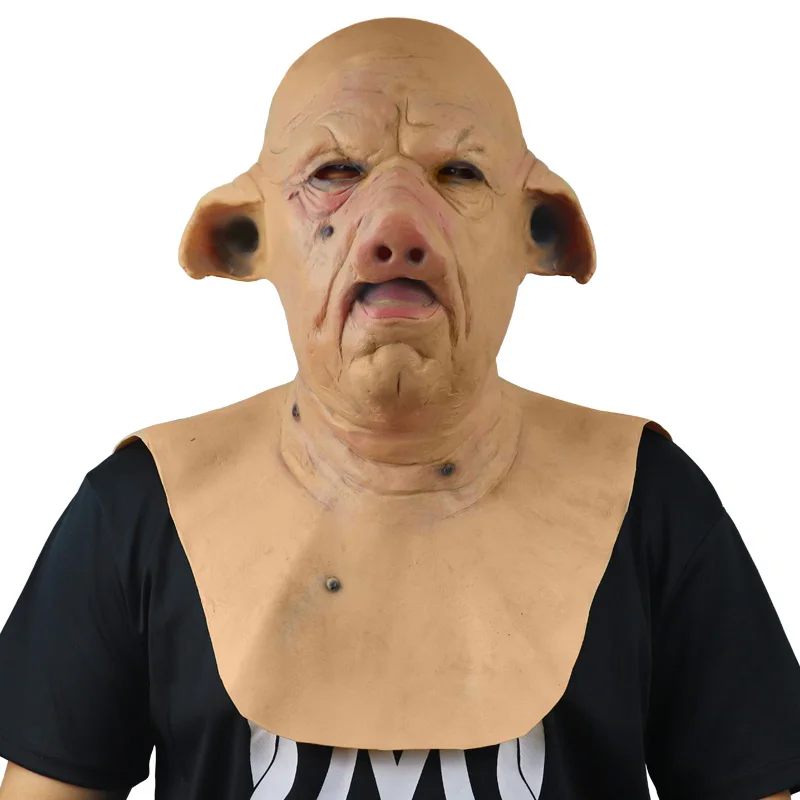 

Pig Full Latex Mask Horror Creepy Wrinkle Face Mask With Neck Full Head Halloween Party Carnival Props Mask For Face Fashion