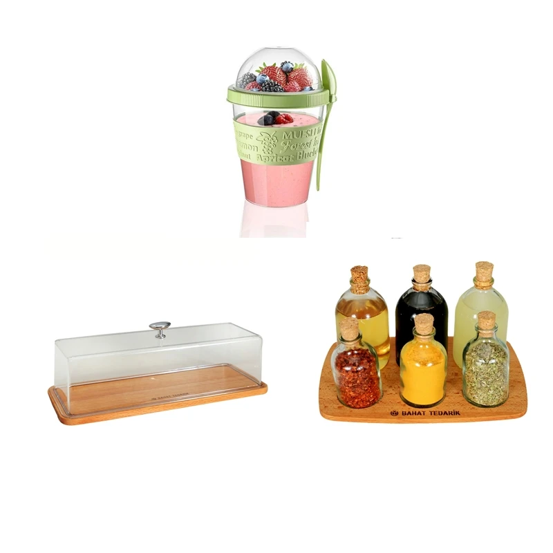 

3 Piece Kitchen Set Cake Dome Spice Ice Cream Yoghurt Container