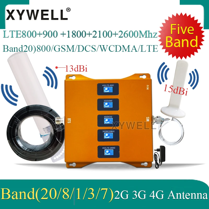 

New!! Five-Band B20 800/900/1800/2100/2600mhz Mobile Cellular Booster 4G Repeater gsm 2g 3g 4g Cellular Amplifier LTE DCS WCDMA