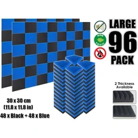 arrowzoom 96 pcs blue and black multi wedge acoustic studio foam tile sound absorption panel 30 x 30 cm 11 8 x 11 8 kk1167