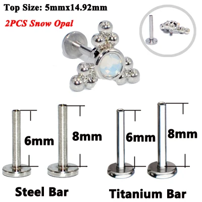 2pcs Snow Opal 2 шт. G23 титана и стали Опал кластер ухо траг спиральный для хряща кристалл серьги губная серьга-гвоздик бар губы нательное пирсинг-кольцо ювелирные изделия - Окраска металла: 2pcs Snow Opal