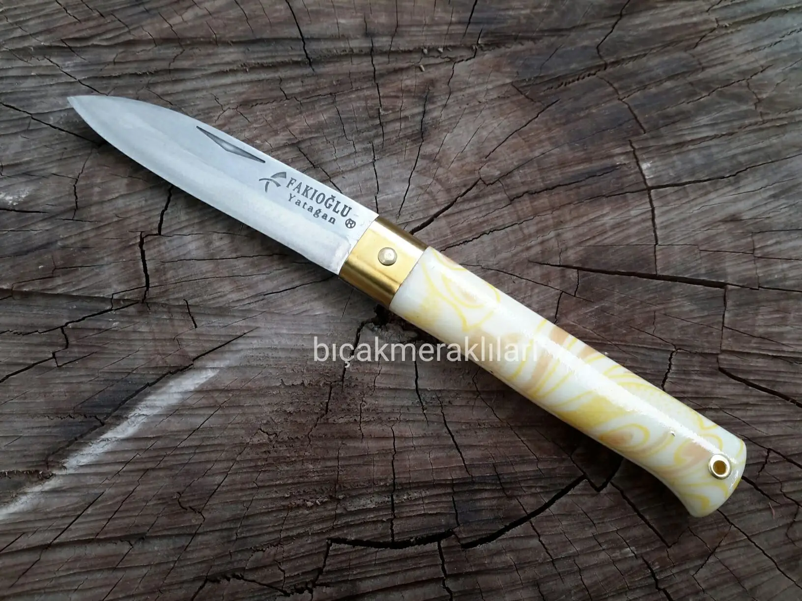 

Карманный нож ручной работы с желтым узором, длина до 20 см, № 2