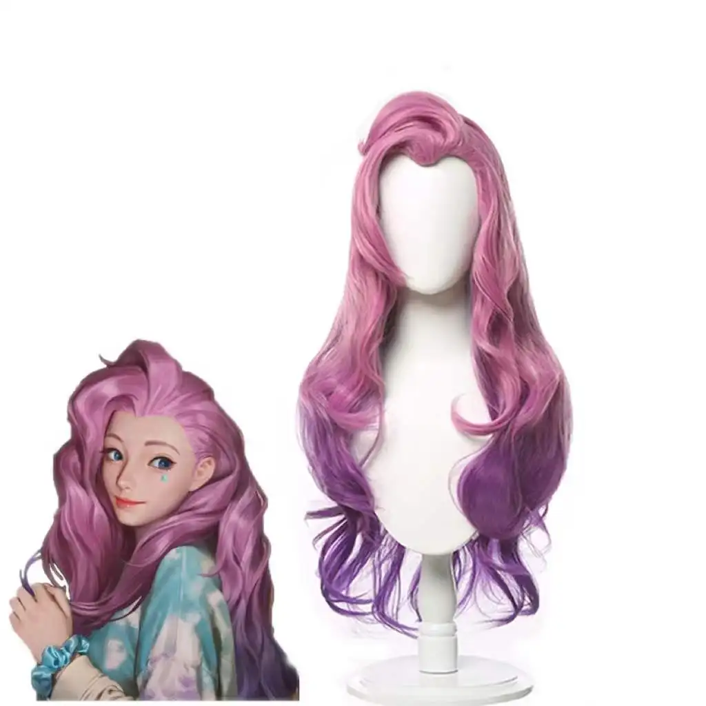 

Ebingoo LOL Seraphine Cosplay Wig KDA Cosplay Loose Wave Straight Long Pink Mixed Purple Wigs Heat Resistant Synthetic Hair