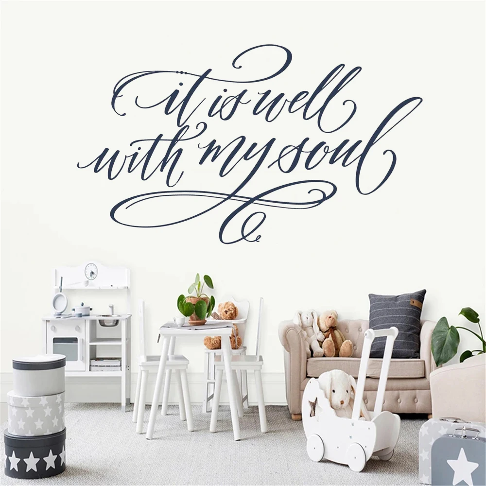 

It Is Well With My Soul Quotes Wall Decals Removable Vinyl Christian Stickers For Bedroom Livingroom Decor Murals Poster HJ0851