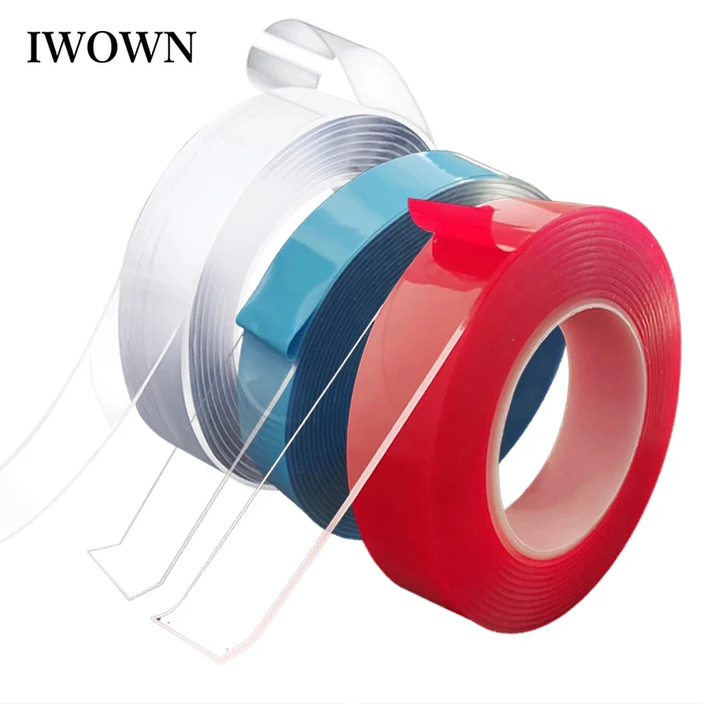 

1/3/5M Double Sided Traceless Nano Tape Transparent Reusable Waterproof Self-Adhesive Tapes Glue Cleanable for Home gekkotape