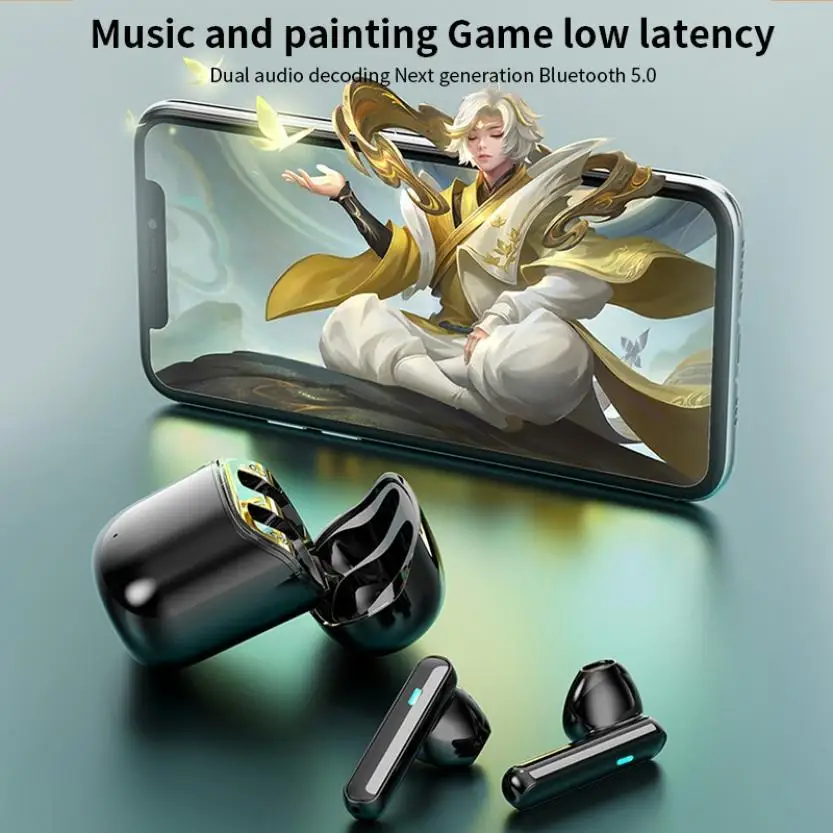 구매 50pcs 새로운 Hifi Tws T9 소음 취소 헤드폰 블루투스 무선 헤드폰 마이크 헤드셋 게이머 블루투스 이어폰