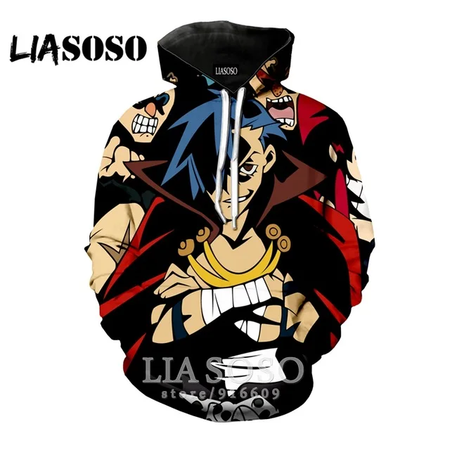 

LIASOSO Funny 3D Women Men Anime Homme Harajuku Sweatshirt Tengen Toppa Gurren Lagann hoodies Streetwear Hoodie Fashion Shirt