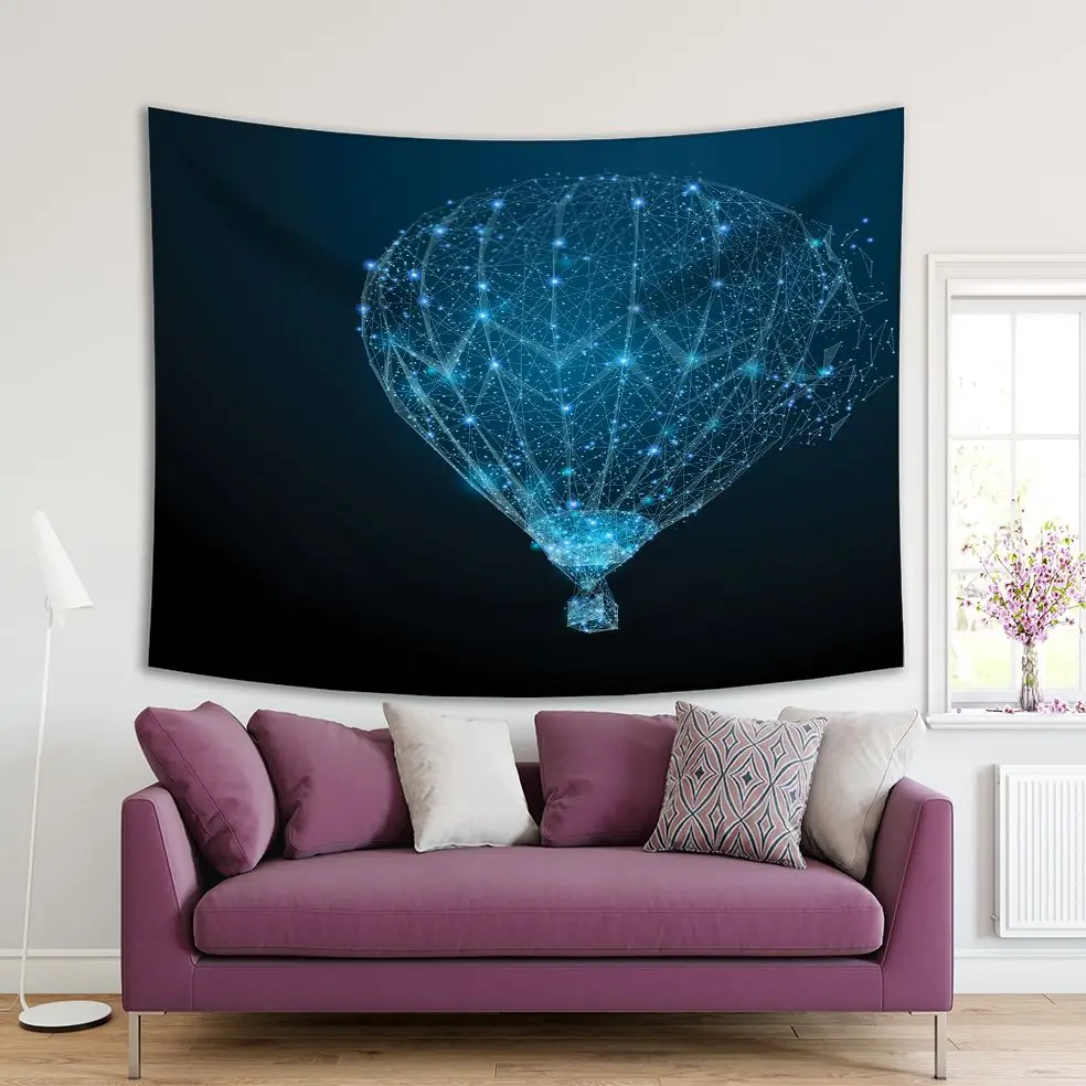 

Tapestry Floating Air Balloon Transportation Graphic Design Futuristic Modern Artwork Blue Black