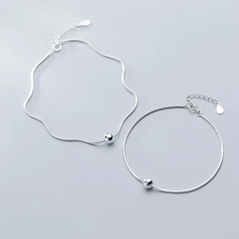 

A00789 Jazaz Minimalist Genuine 100% 925 Sterling Silver Glossy Bead Chain Charm Bracelet for Women Bride Wedding Jewelry