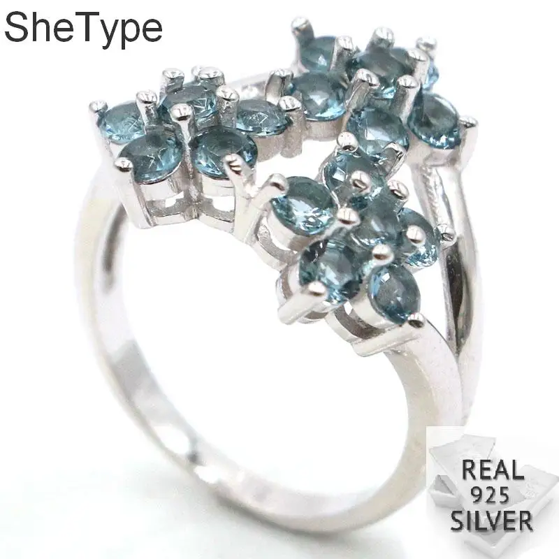 

18x18mm Romantic Flower Shape 4.7g London Blue Topaz Gift For Sister 925 Solid Sterling Silver Rings