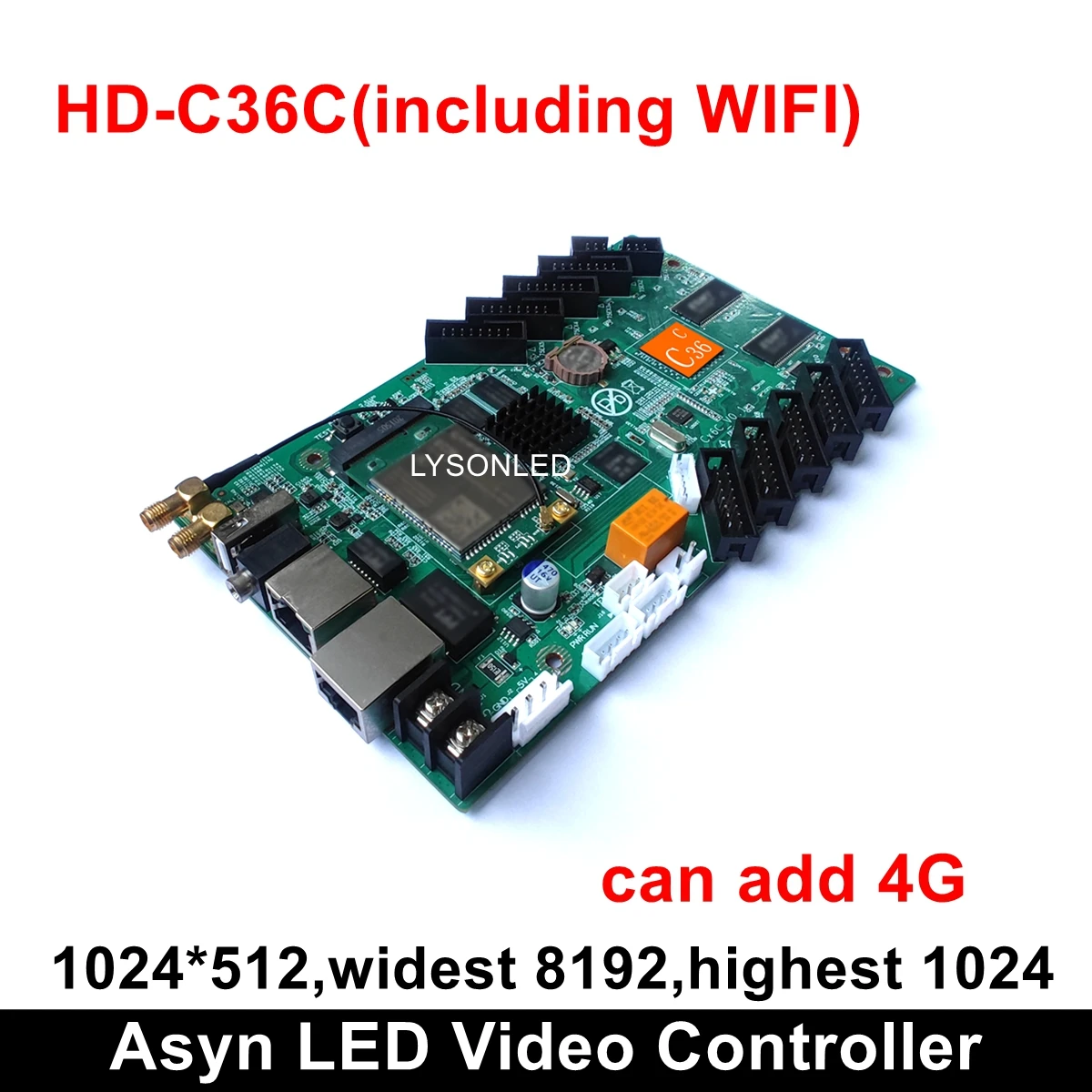 Huidu WIFI Asynchronization HD-C36C Full Color LED Video Card Can add wireless 4G modular